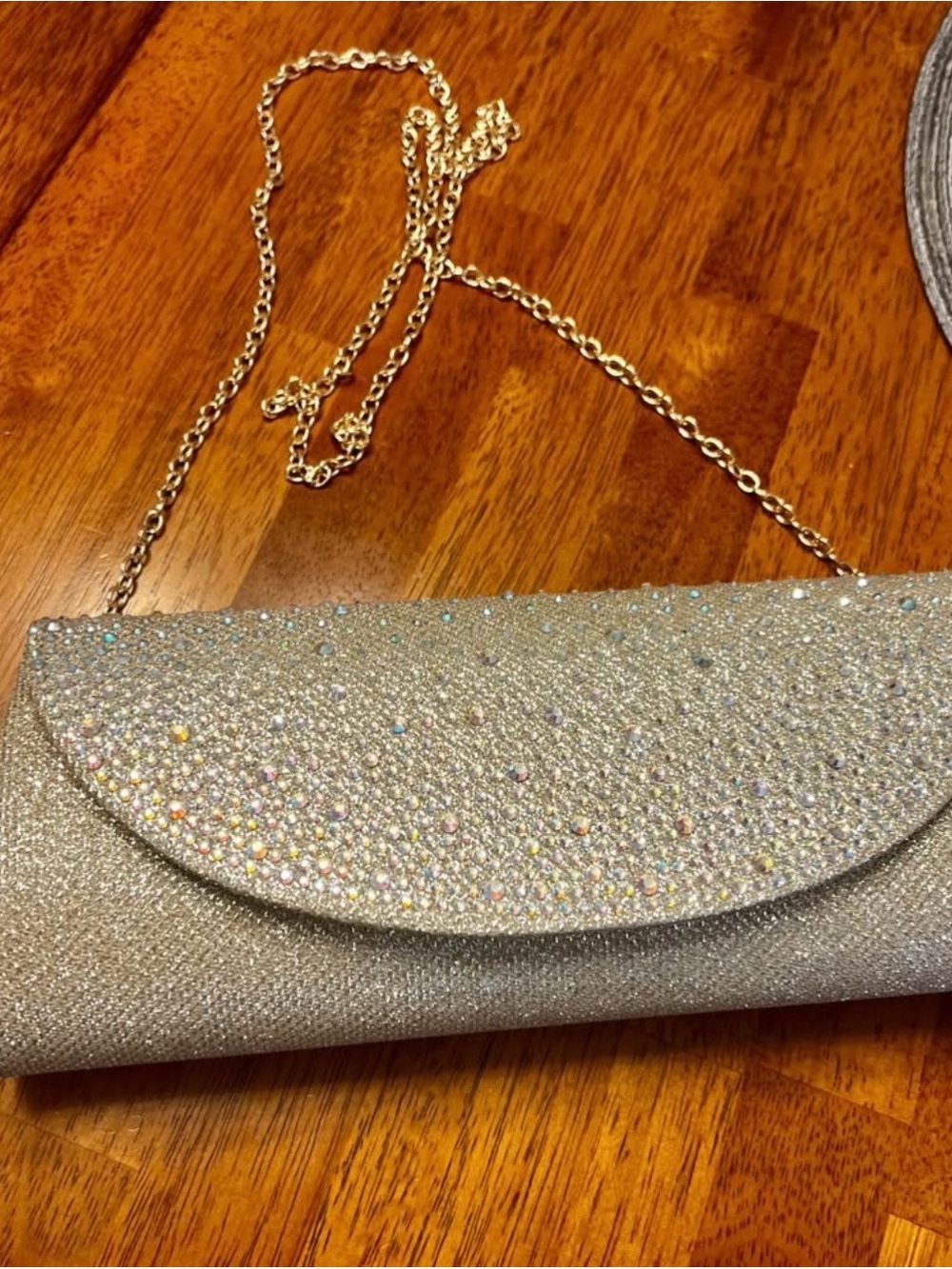 Gold Glitter Chain Clutch - Women's Evening Bag
